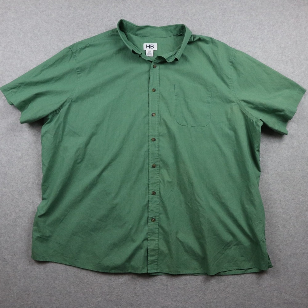 HB Harbor Bay Shirt Mens 3XL Business Casual Pocket Button Up Green Short Sleeve
